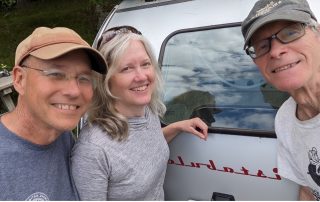Our 1,000Th Vistabule Milestone Event! 19 Three People Posing In Front Of A Trailer