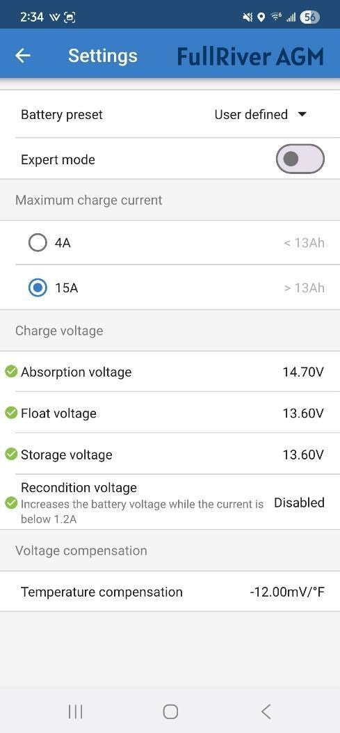 Fullriver-Agm Battery Settings And Voltage Information