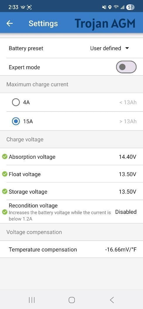 Trojan-Agm Battery Settings And Configuration Display